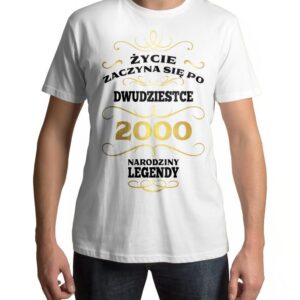 Koszulka męska na urodziny ŻYCIE ZACZYNA SIĘ PO 20 NARODZINY LEGENDY