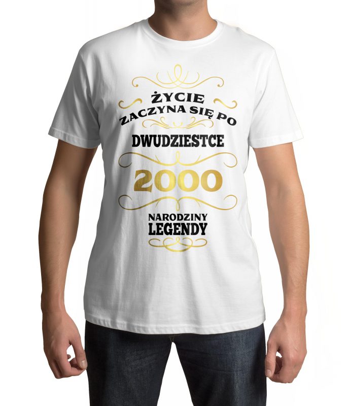 Koszulka męska na urodziny ŻYCIE ZACZYNA SIĘ PO 20 NARODZINY LEGENDY