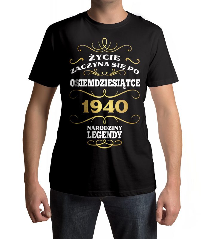 Koszulka męska na urodziny ŻYCIE ZACZYNA SIĘ PO 80 NARODZINY LEGENDY