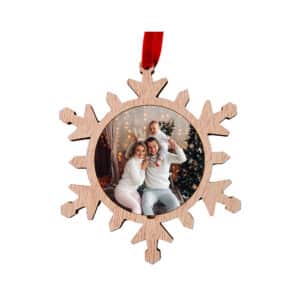 Bombka śnieżynka drewniana z własnym zdjęciem