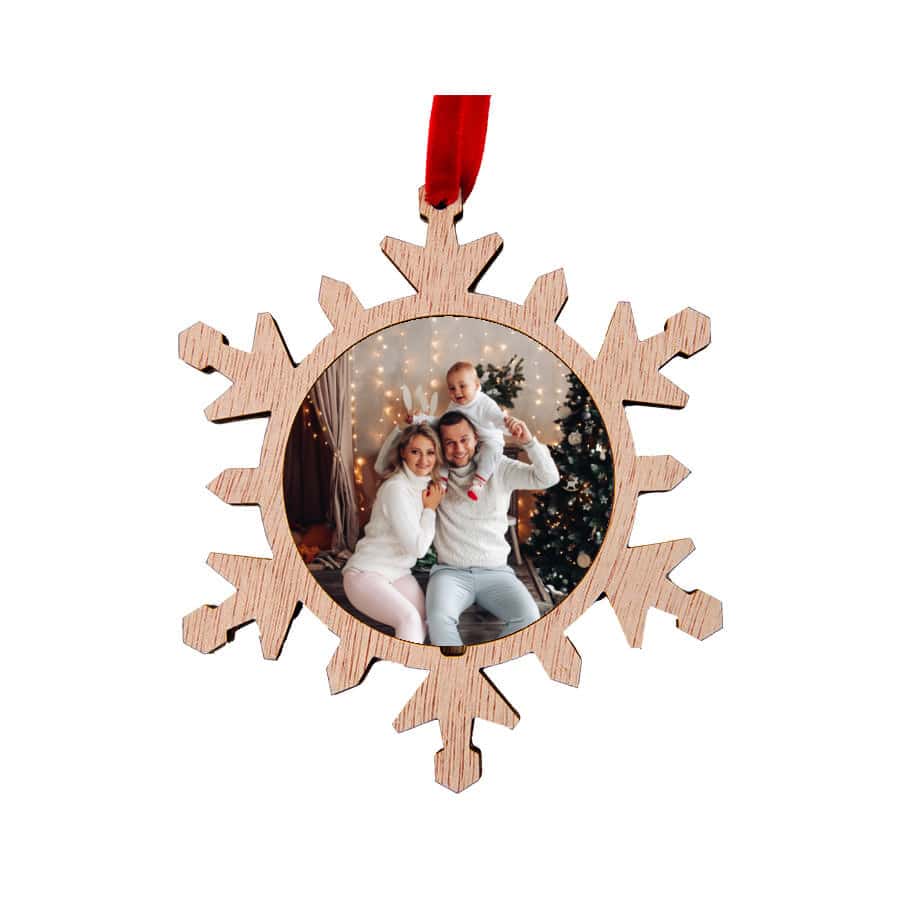 Bombka śnieżynka drewniana z własnym zdjęciem